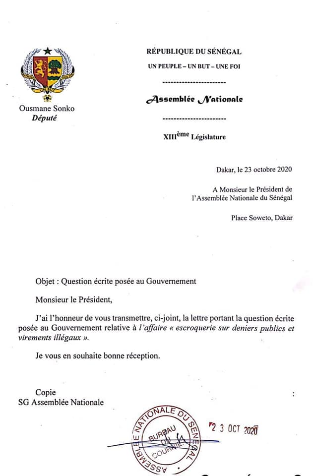 QUESTIONS ÉCRITES AU GOUVERNEMENT : Sonko ne lâche rien
