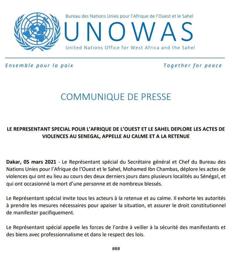 Série de violences au Sénégal : L’ONU déplore ... Série de violences au Sénégal : L’ONU déplore ...