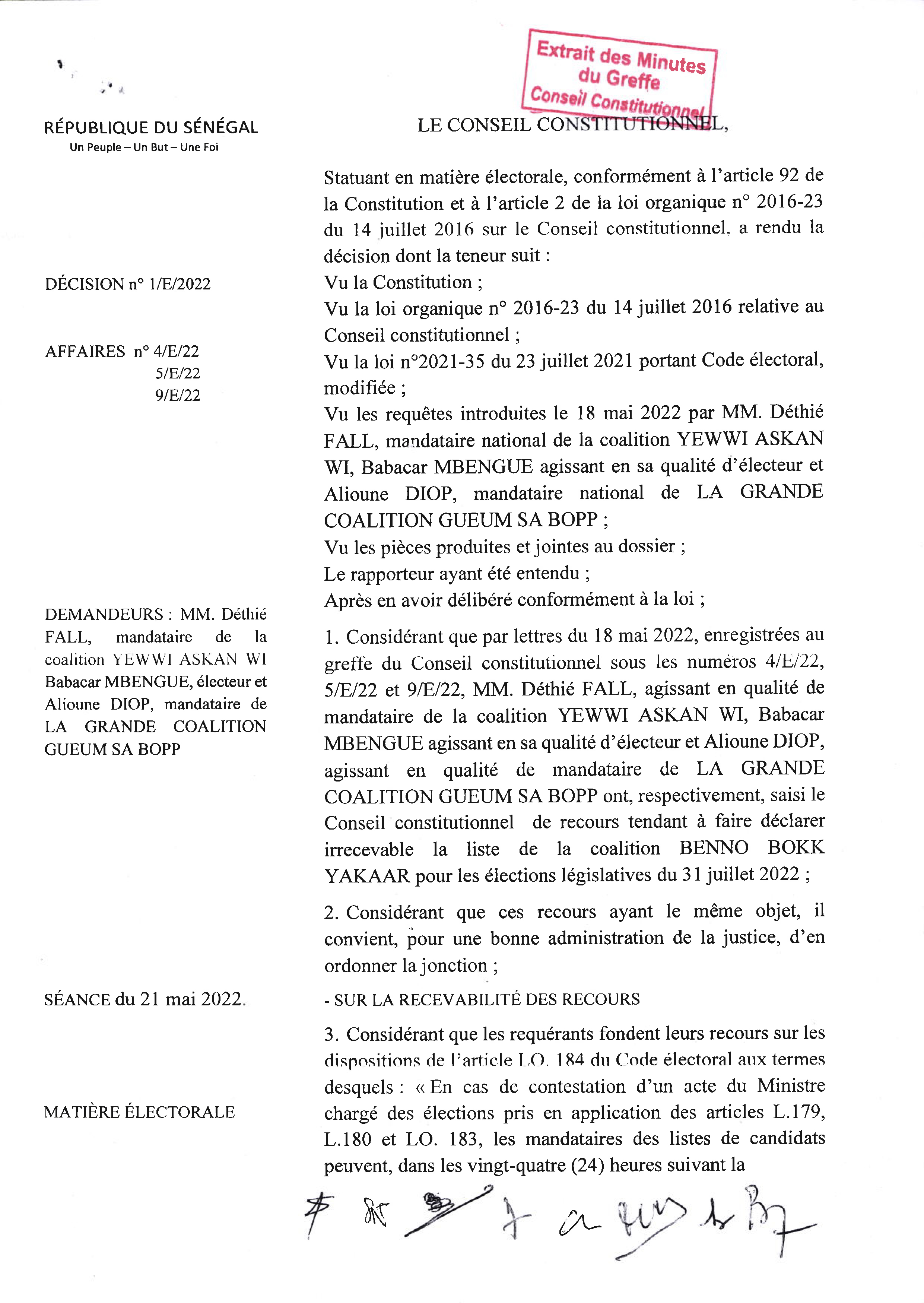  Le Conseil constitutionnel donne raison à Yewwi Askan Wi