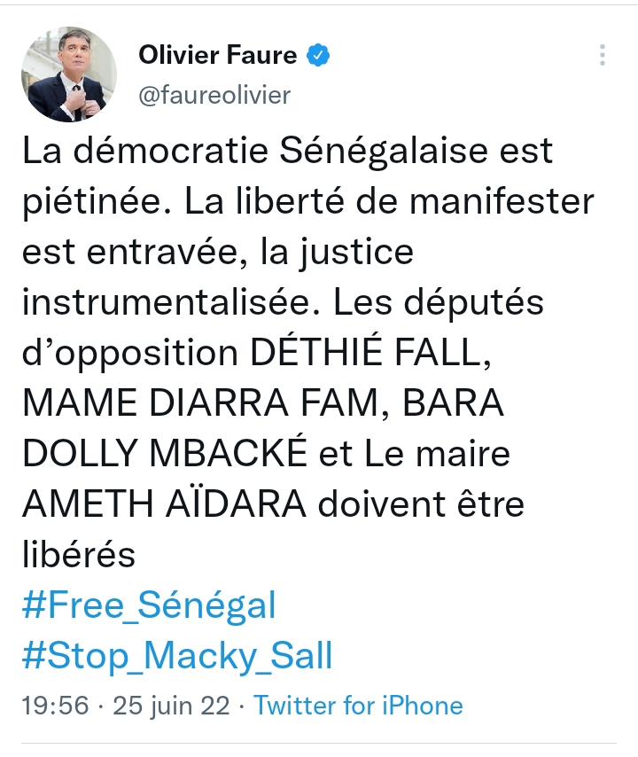 Emprisonnement de députés de l'opposition : Oliver Faure dénonce "l'instrumentalisation" de la justice sénégalaise
