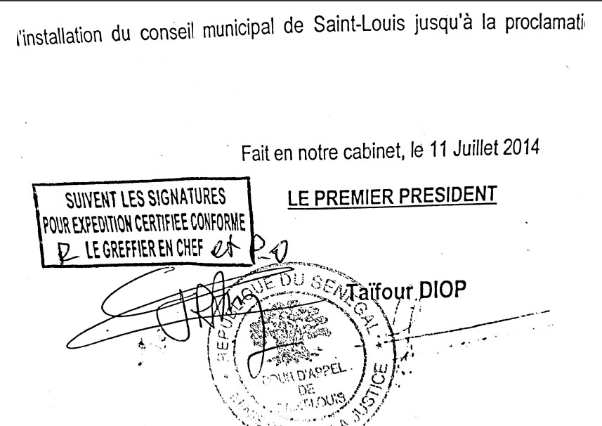 DOCUMENTS EXCLUSIFS : L’ordonnance de sursis délivrée à Ahmet FALL BRAYA et l’autorisation d’installation du Conseil municipal remise au camp de Mansour FAYE.