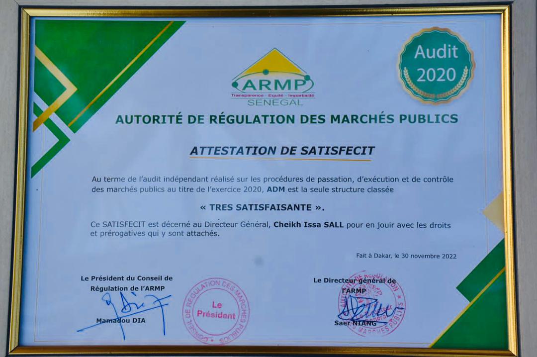Passation des marchés publics : le DG de l’ADM Cheikh Issa Sall  obtient la mention "très satisfaisante’" Passation des marchés publics : le DG de l’ADM Cheikh Issa Sall  obtient la mention "très satisfaisante’"