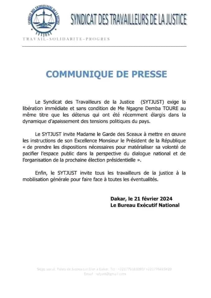 Arrestation de Me Ngagne Demba TOURE : le SYSJUST monte au front
