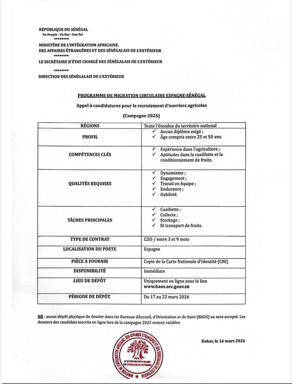 Travail saisonnier en Espagne : Le gouvernement lance le portail de candidature