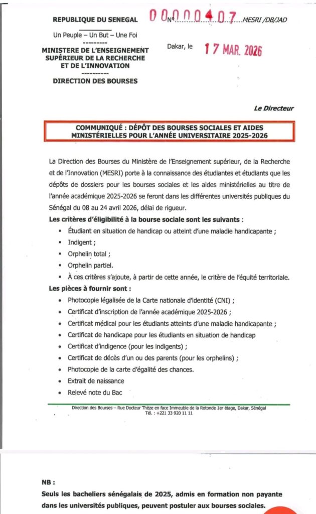 "Soutien financier aux étudiants" : Ouverture des bourses sociales et aides 2025-2026