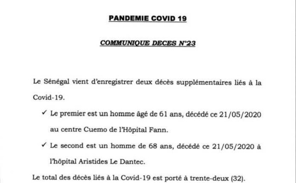Covid-19 : encore 2 nouveaux décès au Sénégal