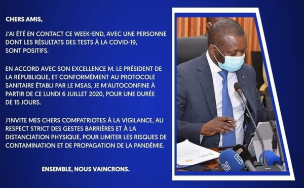 Covid-19 : Le ministre Alioune Sarr mis en isolement