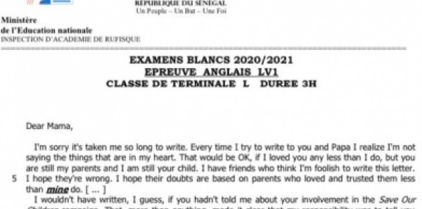 Épreuve d’Anglais sur l’homosexualité: «Des sanctions seront prises contre les responsables pour empêcher... », (MEN)