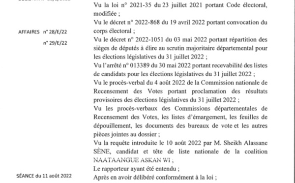 Législatives 2022 : Le Conseil constitutionnel approuve définitivement les résultats de la CNRV