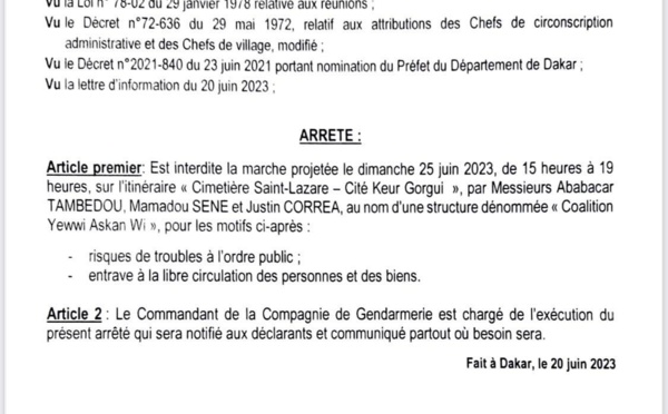 Dakar : La manifestation de Yewwi et de Walf interdites