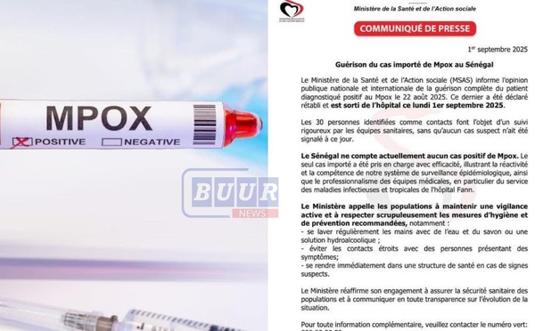 Mpox : le patient diagnostiqué au Sénégal déclaré guéri